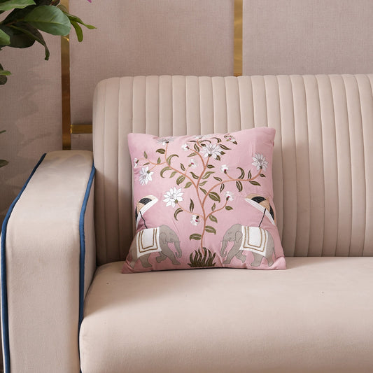 Royal Elephant Embroidered Cushion Cover