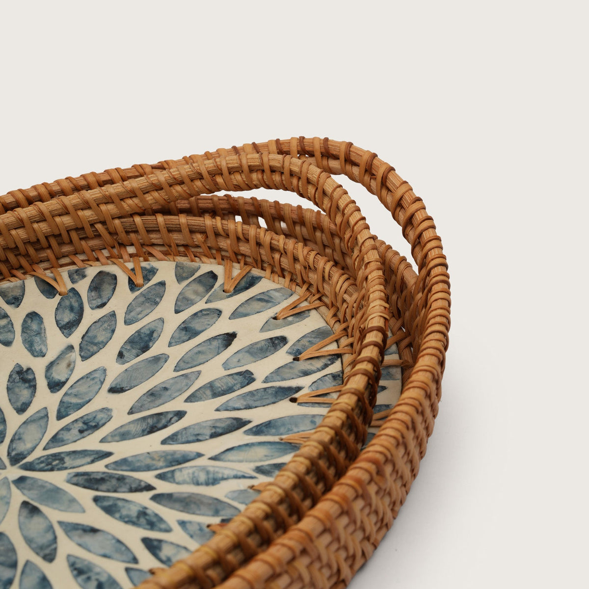 Oval Stone Art Tray with Blue Petal - Large