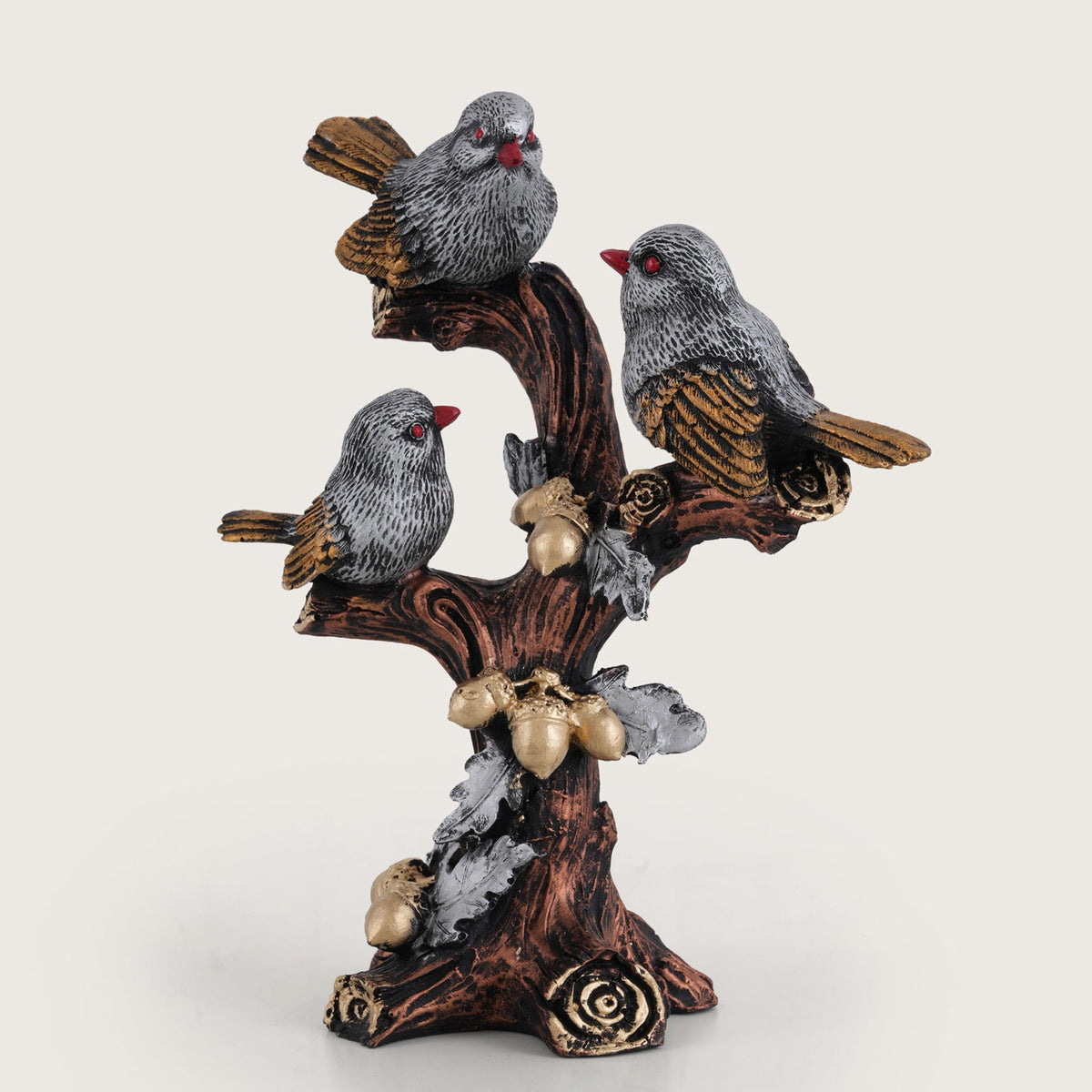 Trio of Rustic Birds on Gilded Branch - Silver