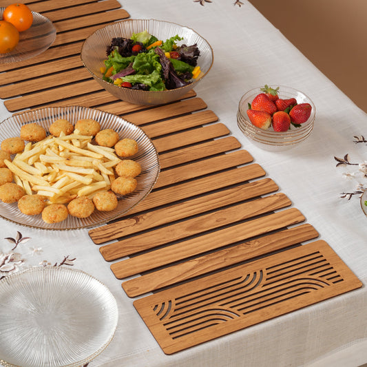 Wave-Accent Slatted Table Runner 14X72 Inches