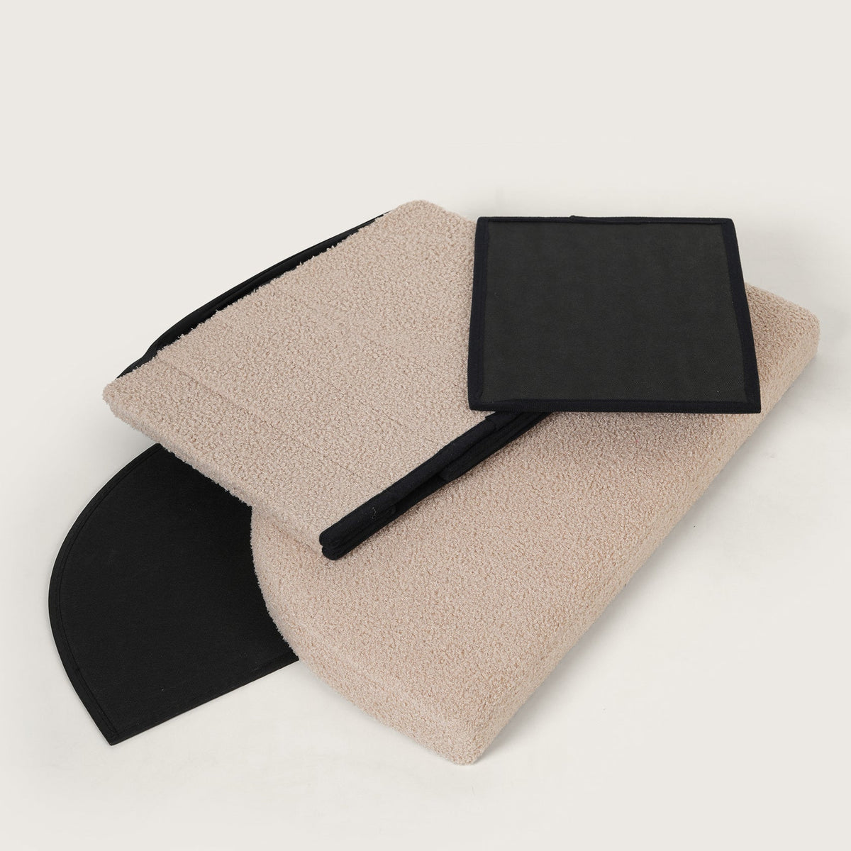 Crescent Ottoman with Removable Lid - Beige