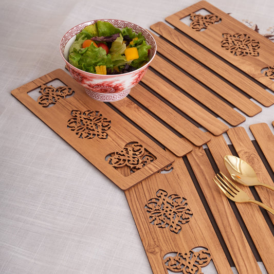 Oak-Tone Slat Placemats with Laser-Cut Medallions