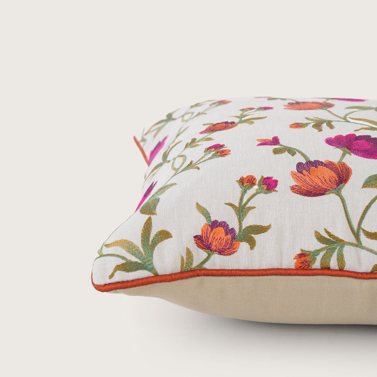 Embroidered Floral Vine Cushion Cover