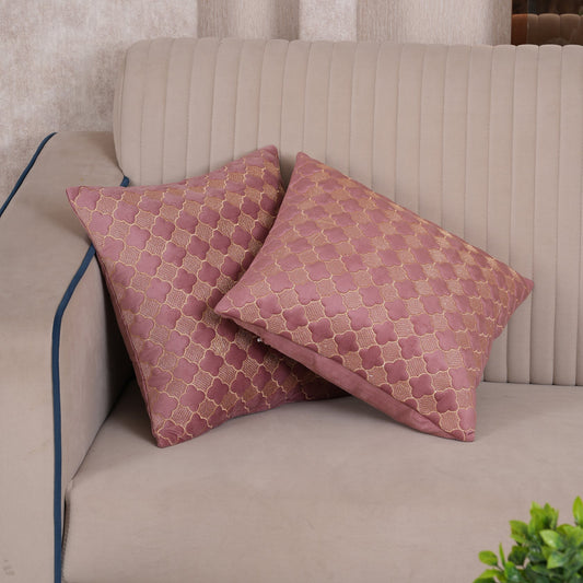 Quilted Mauve Quatrefoil Cushion Cover - Set of 2