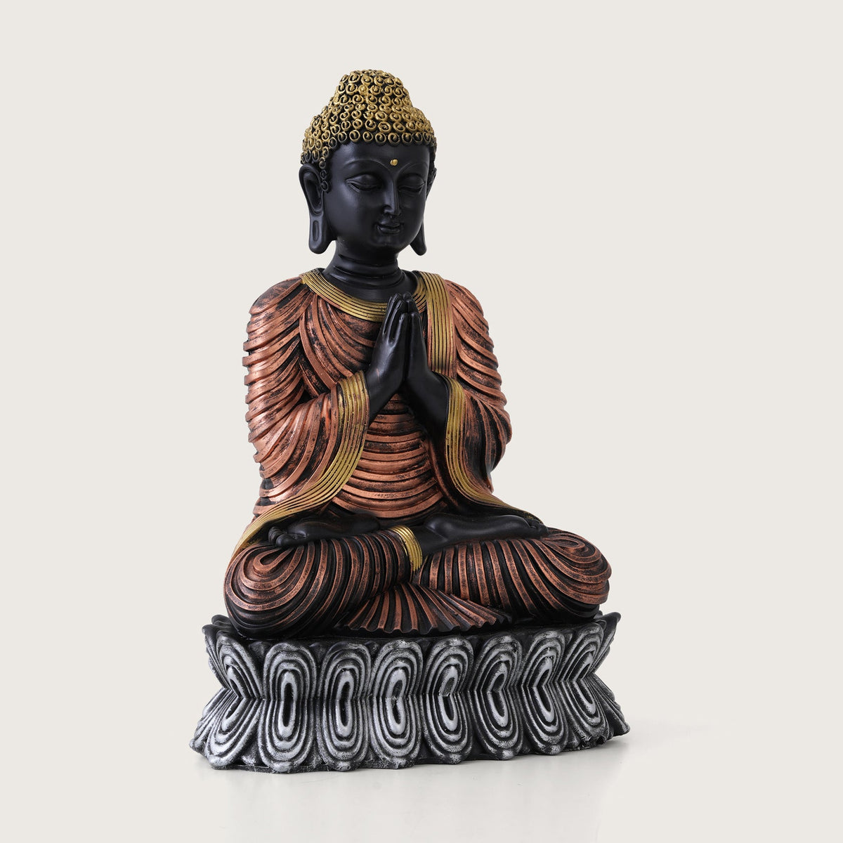 Serene Black & Bronze Greeting Buddha Statue