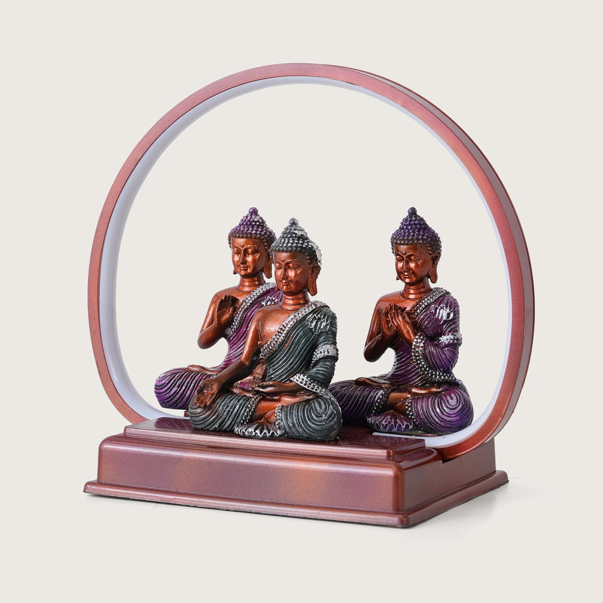 Set of 3 Meditating Buddha Statues with LED Arch Light