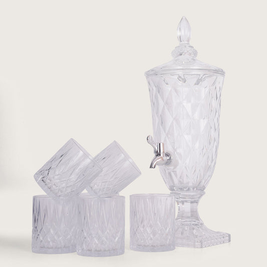 Glass Beverage Dispenser 2Litter With Glass Tumbler 340ML Set of 6