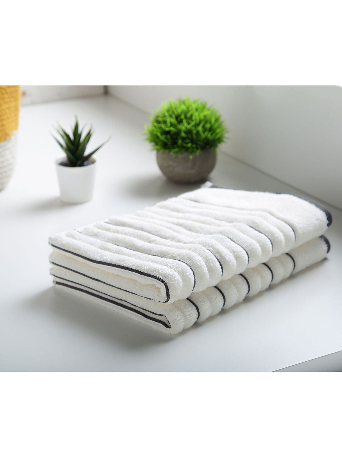 HOME 360 High Loft Ribbed 100% Cotton Hand Towels 40X60 CM | Set of 2 | Texture High Absorbency | Dries Quicker | Perfect for everyday use