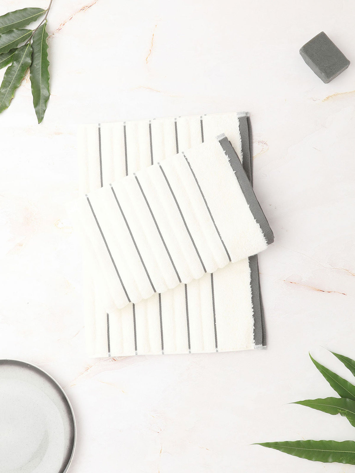 HOME 360 High Loft Ribbed 100% Cotton Hand Towels 40X60 CM | Set of 2 | Texture High Absorbency | Dries Quicker | Perfect for everyday use
