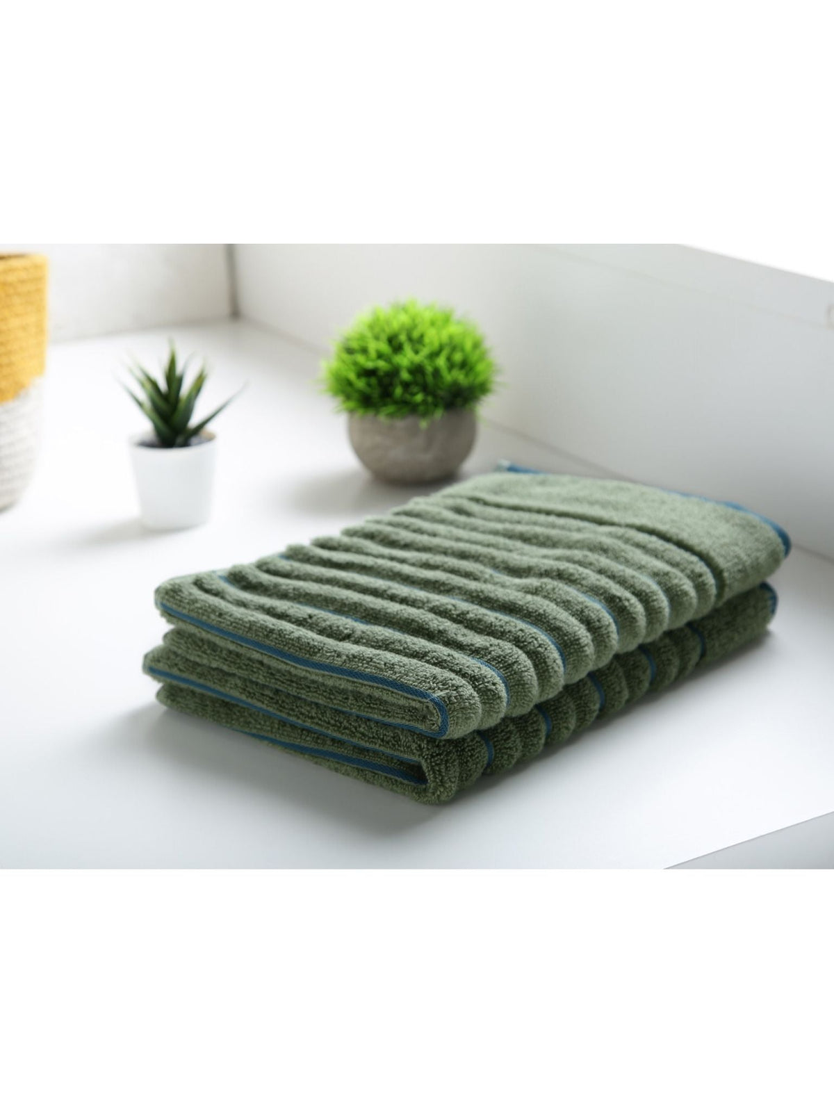 HOME 360 High Loft Ribbed 100% Cotton Hand Towels 40X60 CM | Set of 2 | Texture High Absorbency | Dries Quicker | Perfect for everyday use