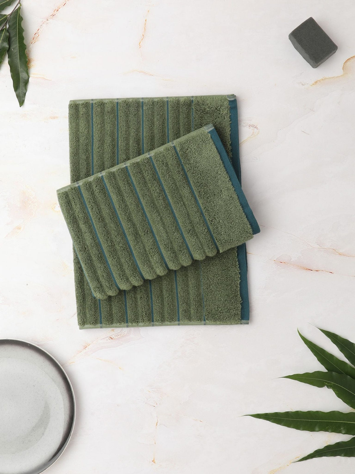 HOME 360 High Loft Ribbed 100% Cotton Hand Towels 40X60 CM | Set of 2 | Texture High Absorbency | Dries Quicker | Perfect for everyday use