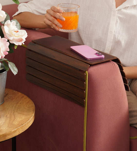 Sofa Armrest Tray Oak & Brown