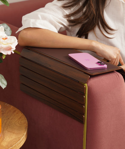 Sofa Armrest Tray Oak & Brown