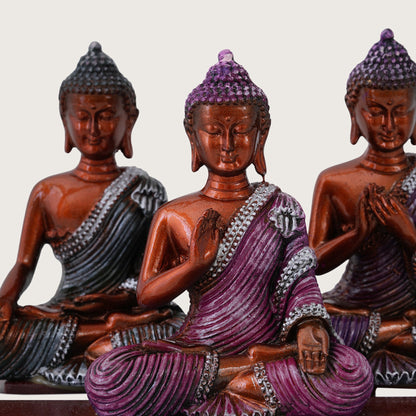 Set of 3 Meditating Buddha Statues with LED Arch Light