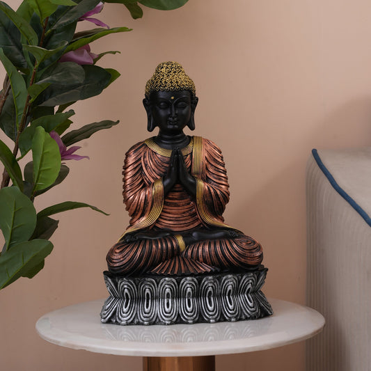 Serene Black & Bronze Greeting Buddha Statue