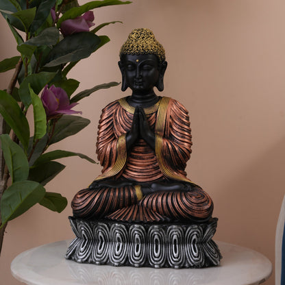 Serene Black & Bronze Greeting Buddha Statue