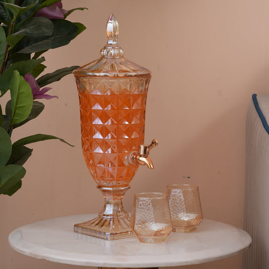 Amber Crystal Glass Beverage Dispenser Set with 6 Glasses (2L)