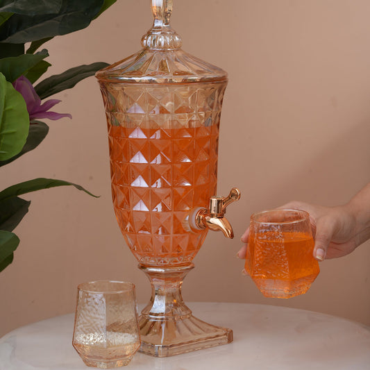 Amber Crystal Glass Beverage Dispenser Set with 6 Glasses (2L)