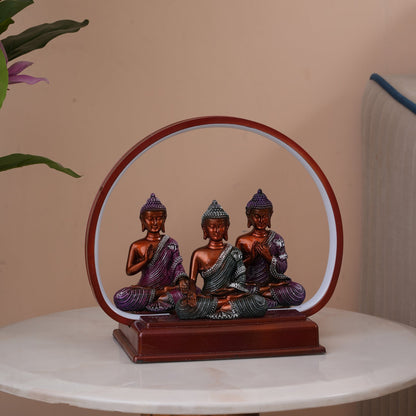 Set of 3 Meditating Buddha Statues with LED Arch Light
