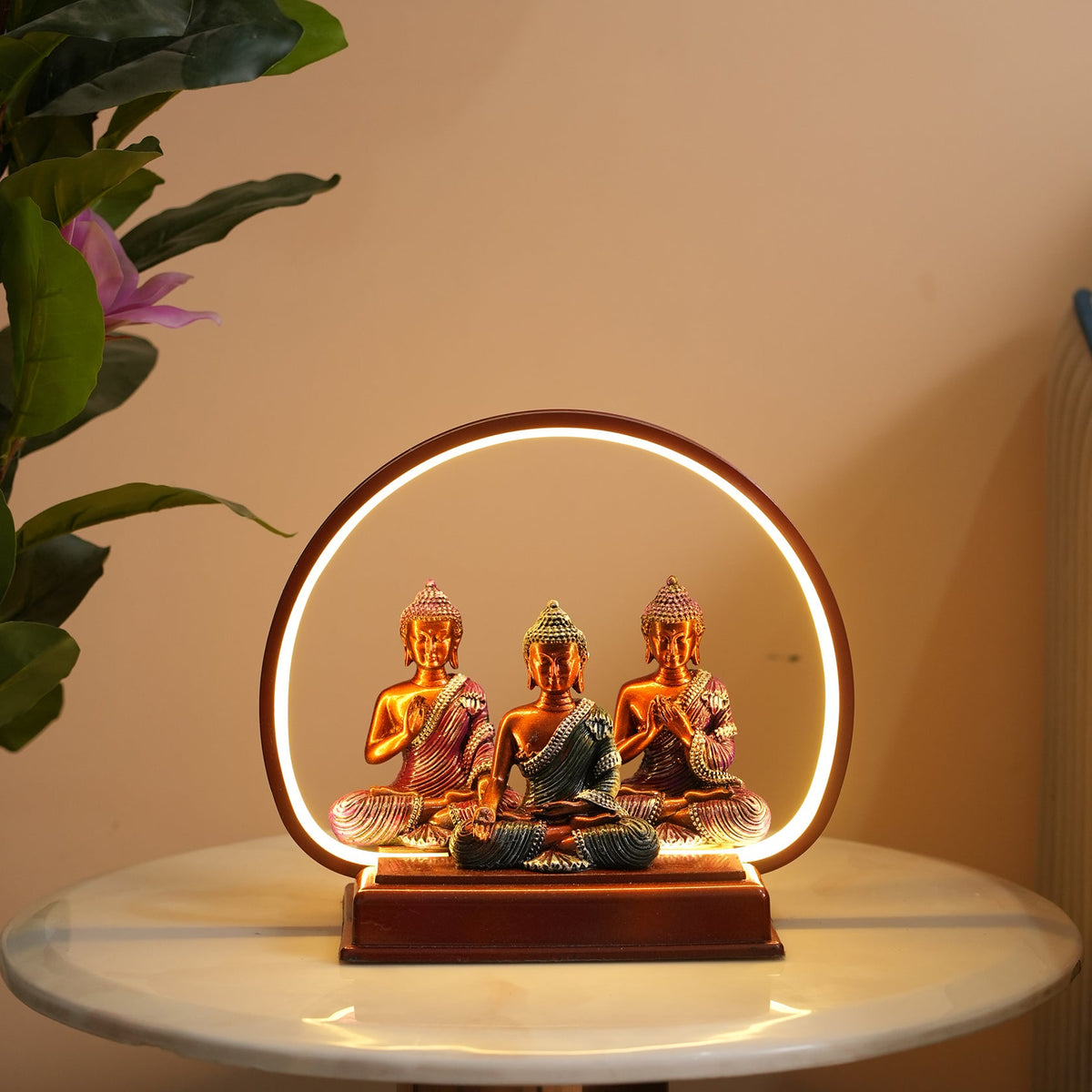 Set of 3 Meditating Buddha Statues with LED Arch Light