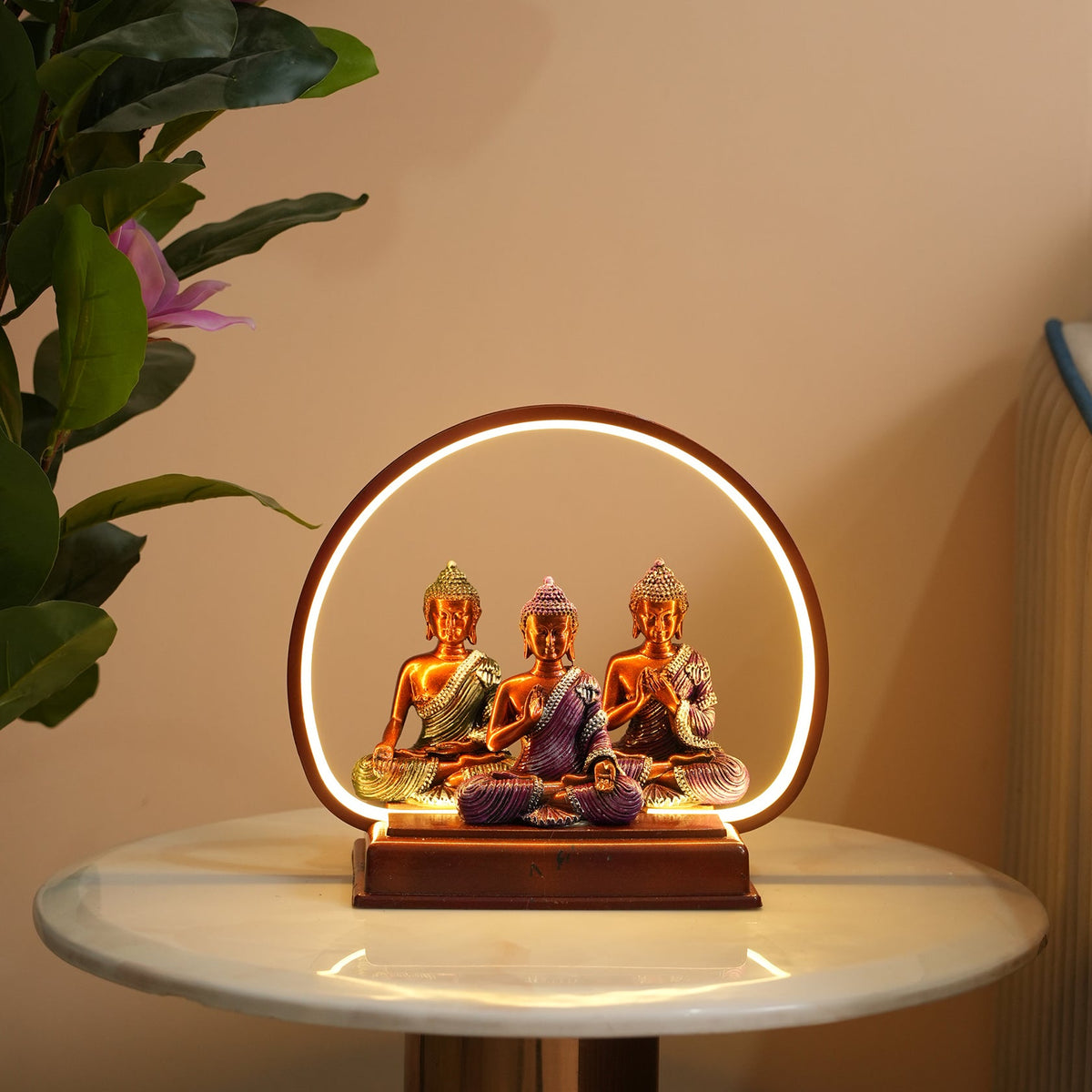 Set of 3 Meditating Buddha Statues with LED Arch Light
