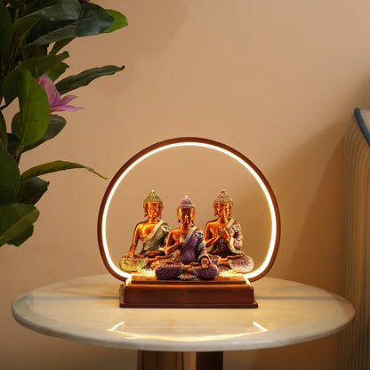 Set of 3 Meditating Buddha Statues with LED Arch Light