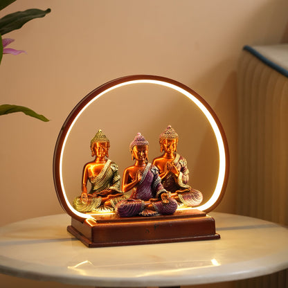 Set of 3 Meditating Buddha Statues with LED Arch Light