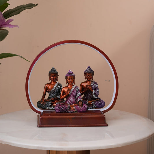 Set of 3 Meditating Buddha Statues with LED Arch Light
