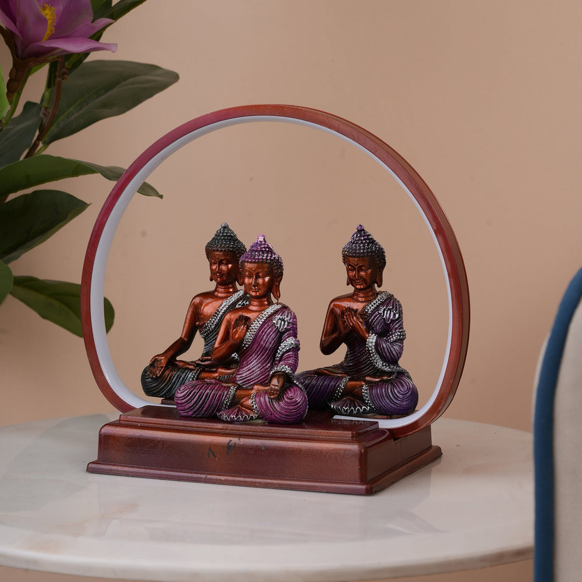 Set of 3 Meditating Buddha Statues with LED Arch Light