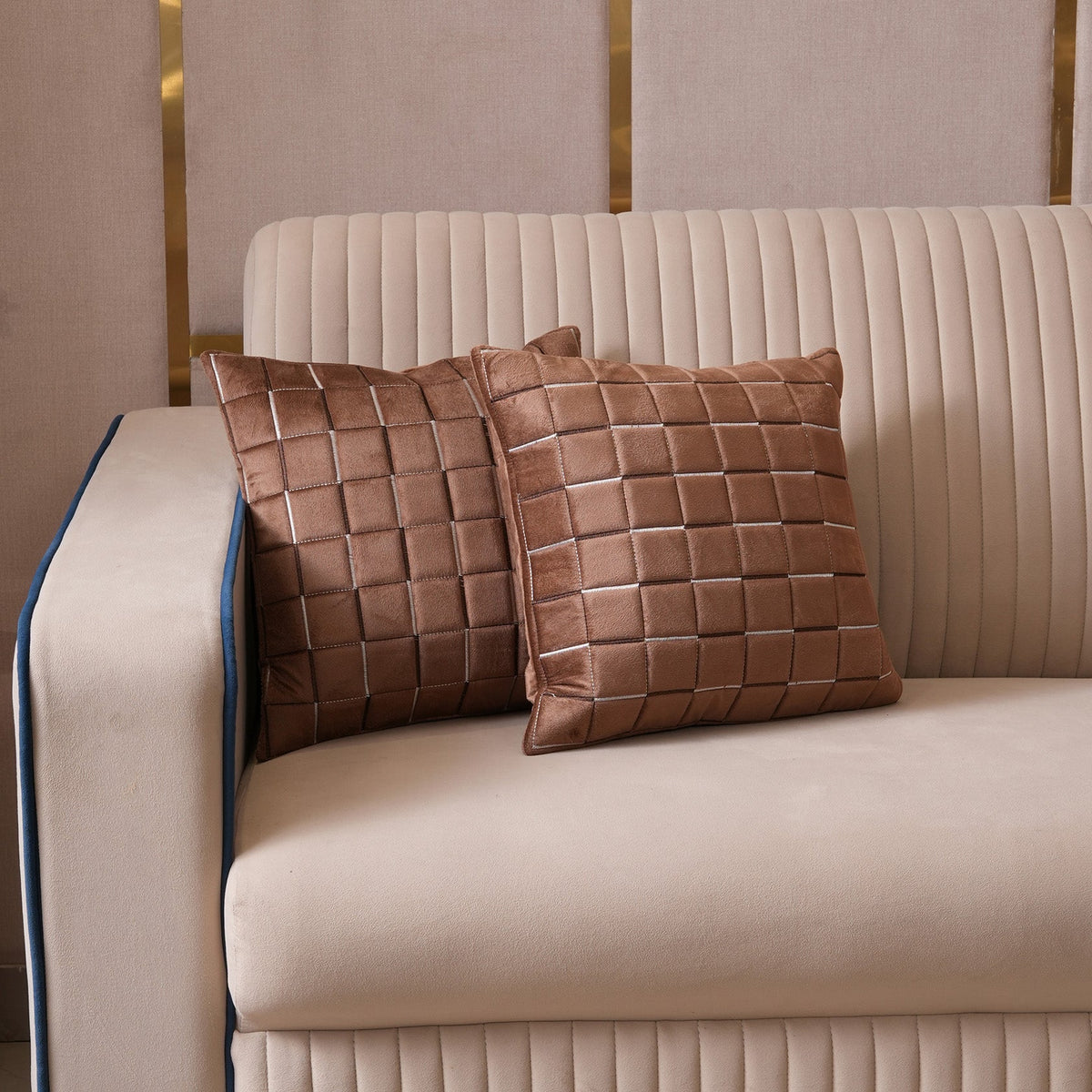 Quilted Grid Velvet Cushion Covers