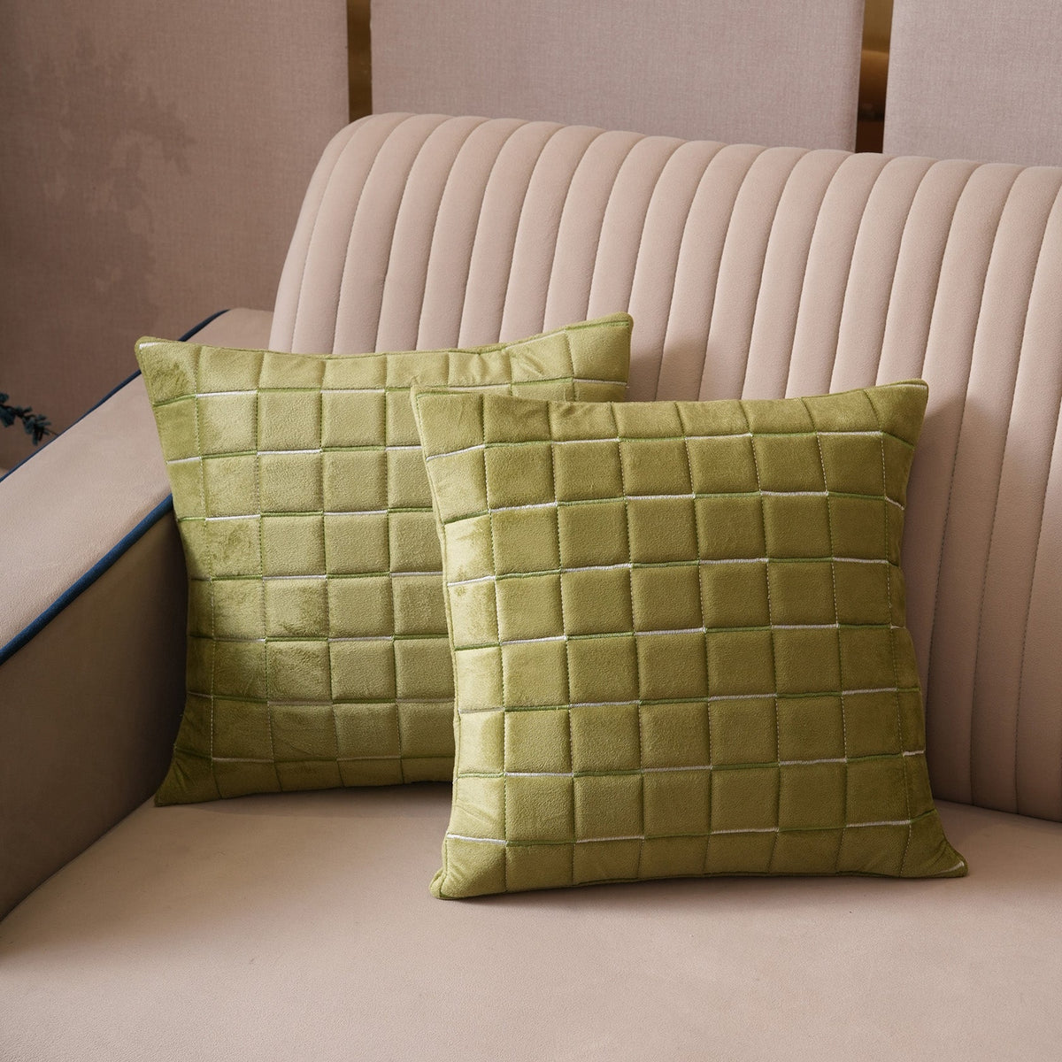 Quilted Grid Velvet Cushion Covers