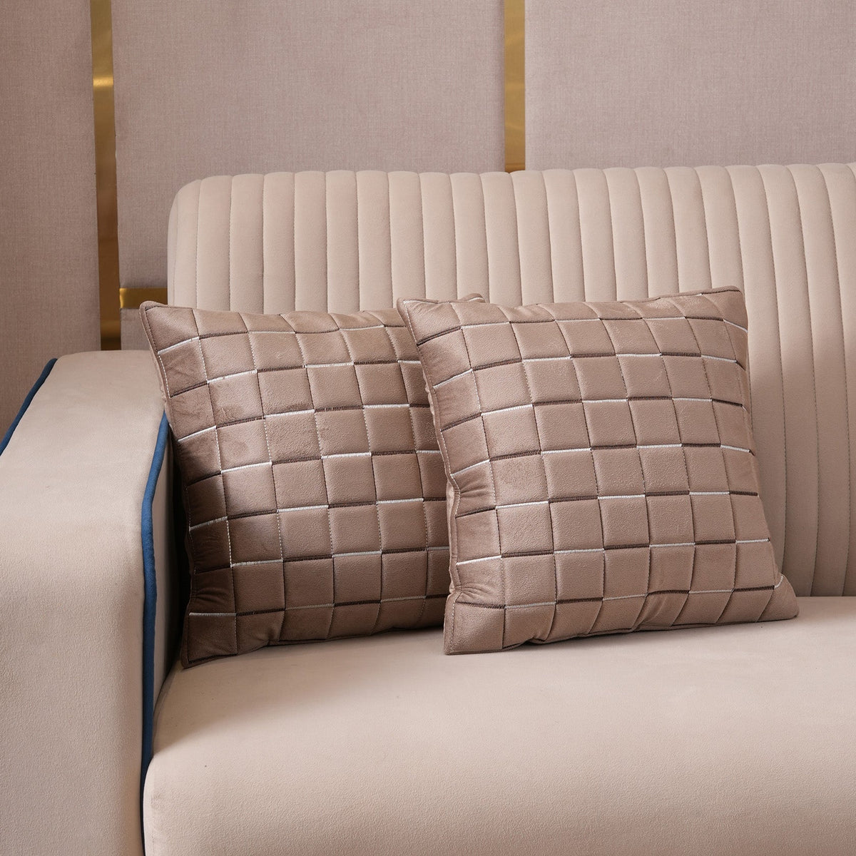 Quilted Grid Velvet Cushion Covers