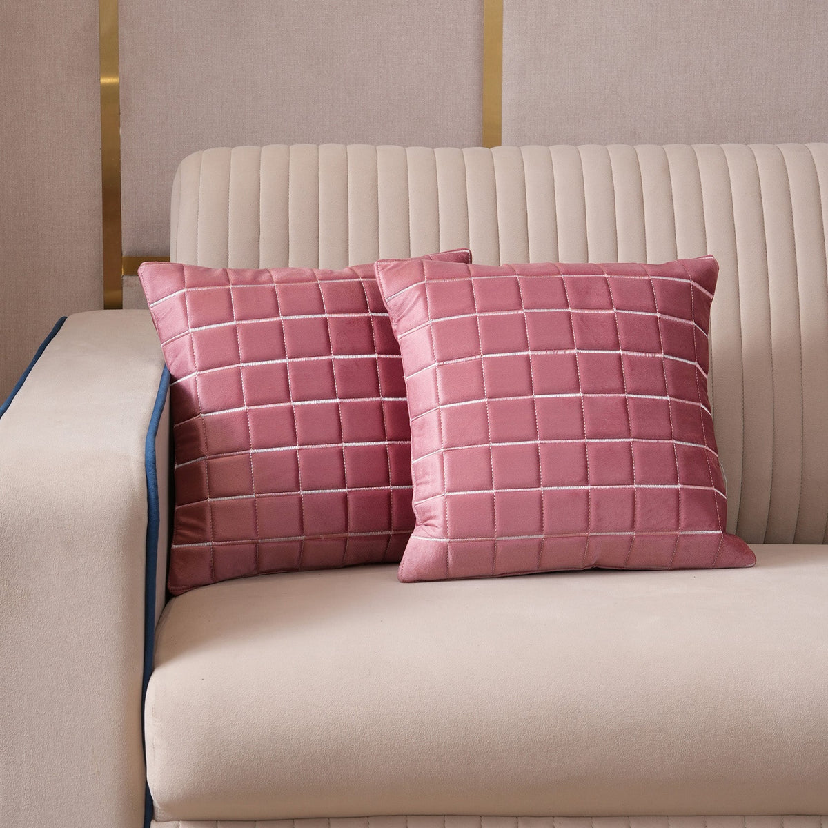 Quilted Grid Velvet Cushion Covers