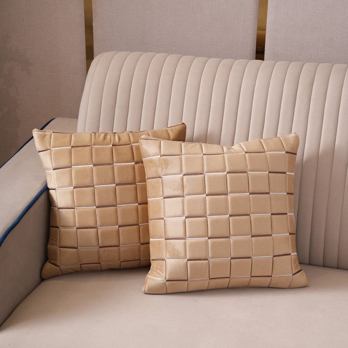 Quilted Grid Velvet Cushion Covers