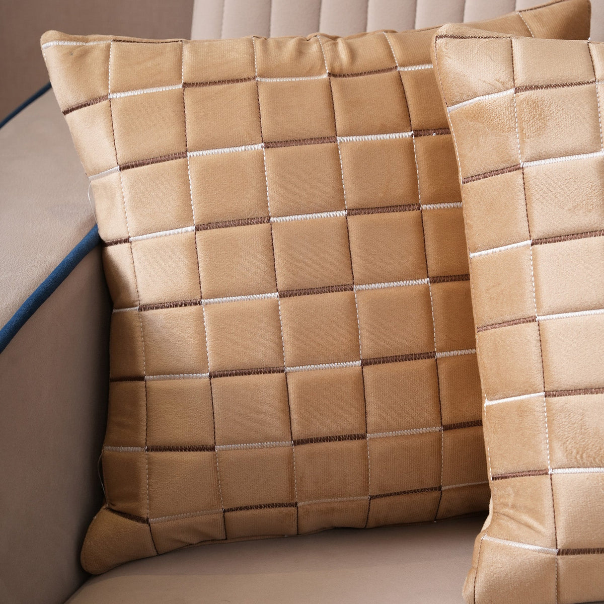 Quilted Grid Velvet Cushion Covers