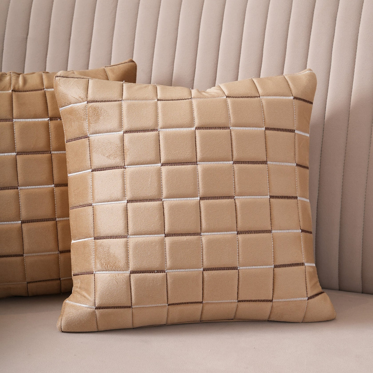 Quilted Grid Velvet Cushion Covers