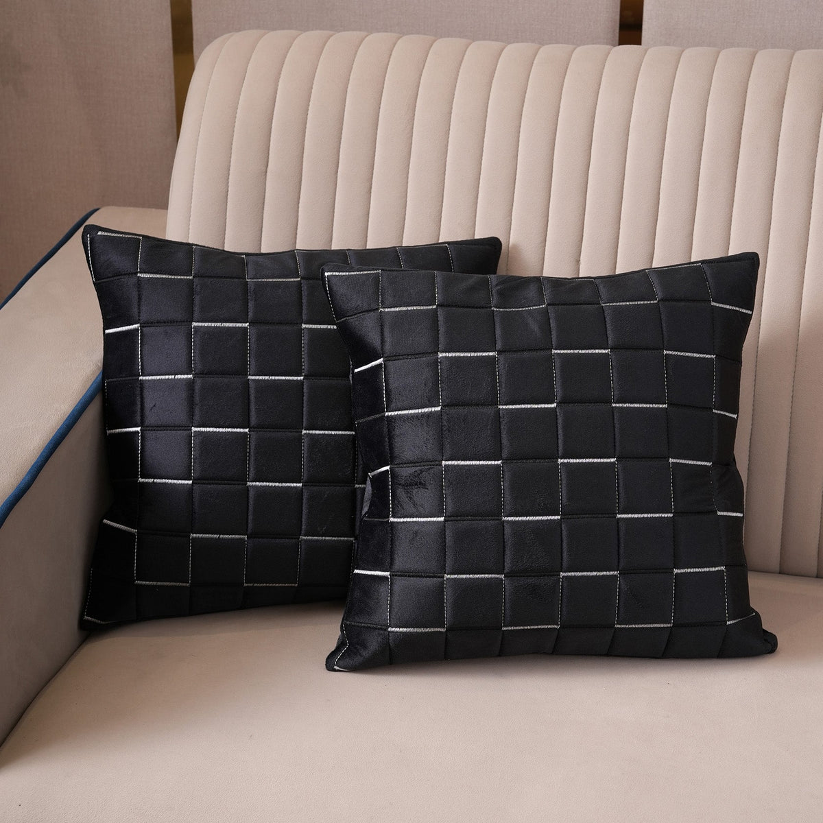 Quilted Grid Velvet Cushion Covers