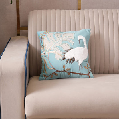 Tropical Crane Embroidered Cushion Cover