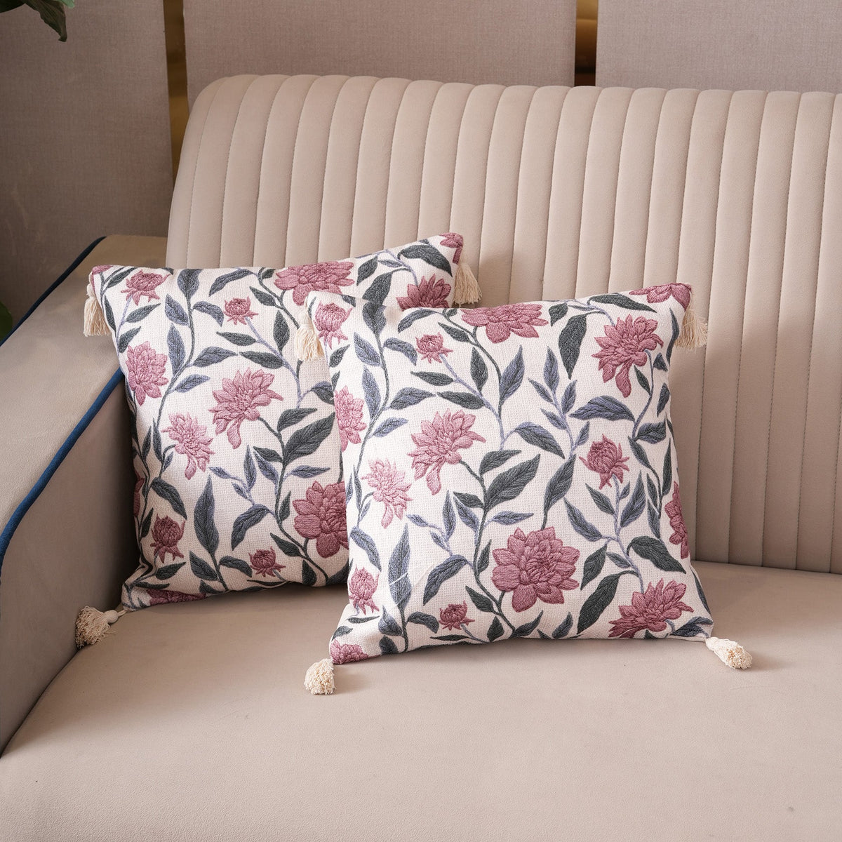 Meadow Blossom Tasseled Cushion
