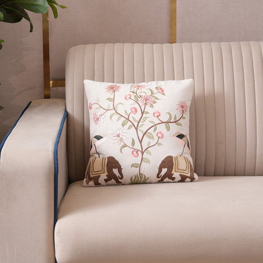 Royal Elephant Embroidered Cushion Cover