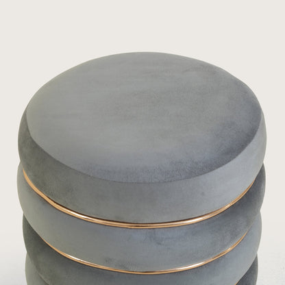 Stylish Velvet Round & Copper Bands Ottomans Footstools | Pouffe | Grey