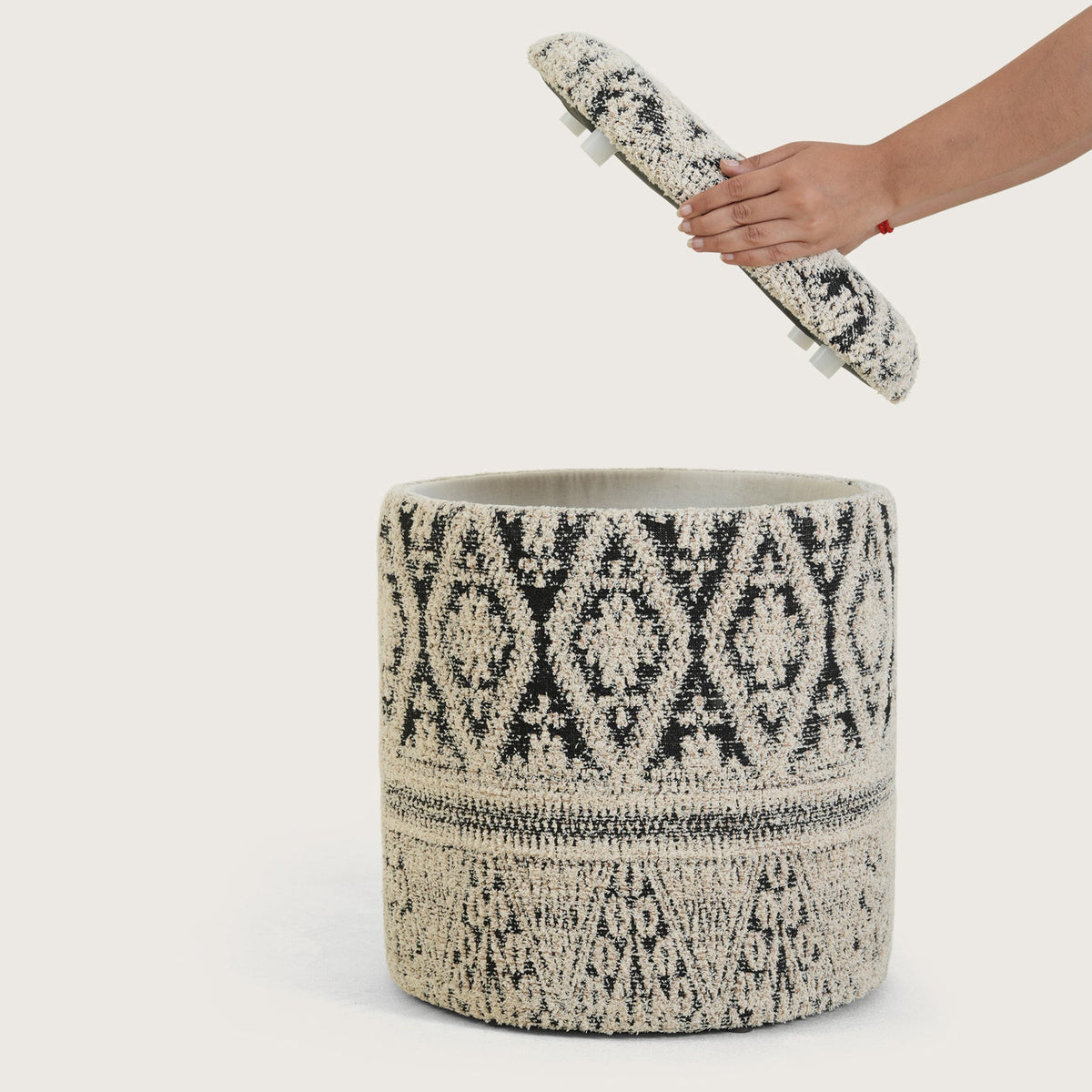 Boho Woven Pattern Ottomans Footstools | Pouffe | Hidden Storage | Removable Lid