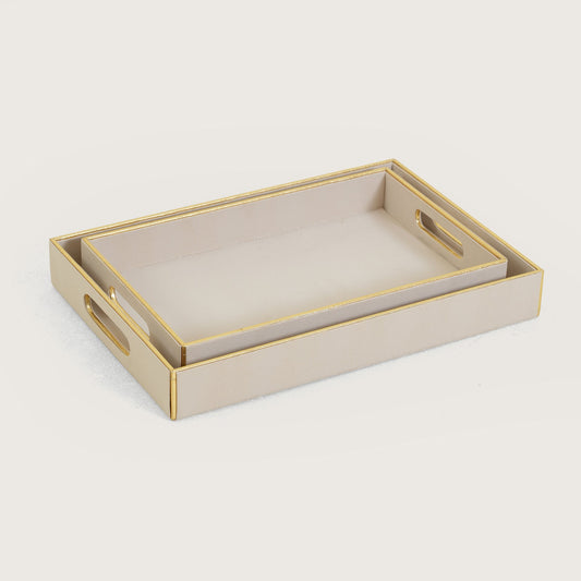 Leather Serving Tray with Gold Trim - Large