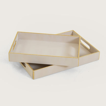 Leather Serving Tray with Gold Trim - Large