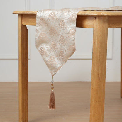 Decorative Table Runner with Tassels - Beige