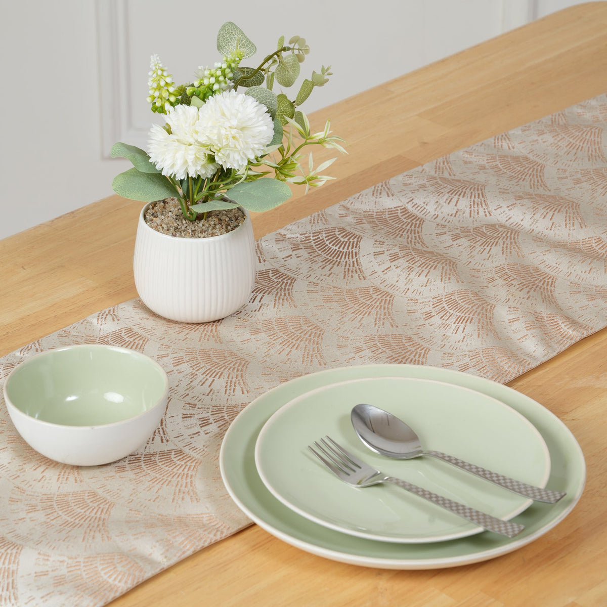Decorative Table Runner with Tassels - Beige