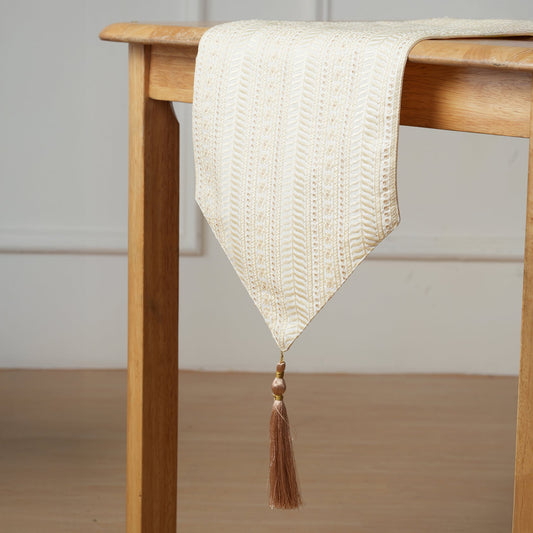 Decorative Table Runner with Tassels - Beige