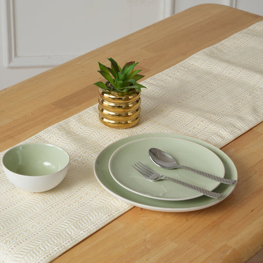 Decorative Table Runner with Tassels - Beige