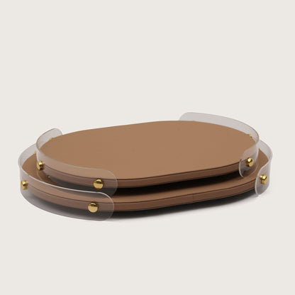Luxe Oval Tray With Brown Accent - Large