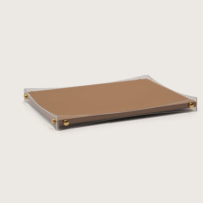 Premium Brown & Gold Serving Leather Tray - Medium